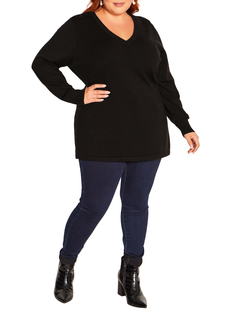 Front of a model wearing a size XXS Hannah Jumper in Black by City Chic. | dia_product_style_image_id:252392